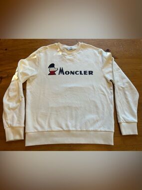 Moncler White Logo Embroidered Crewneck Pullover Sweatshirt AUTHENTIC Size L